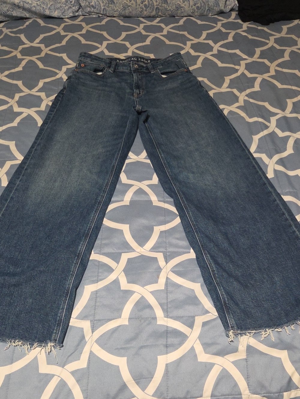 American Eagle Outfitters Dark Blue High-Rise Wide Leg Jeans